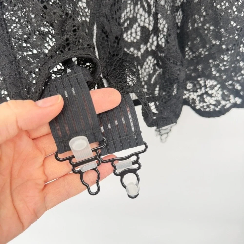 Victorias‎ Secret NWT Lace Garter Chemise Black Halter Lingerie Slip Size MD